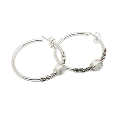 Alternate image for Rainbow Moonstone Half-Hoop Earrings Crafted in Bali Bali Memories
