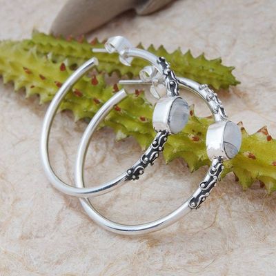 Alternate image for Rainbow Moonstone Half-Hoop Earrings Crafted in Bali Bali Memories