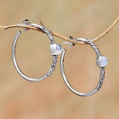 Alternate image for Rainbow Moonstone Half-Hoop Earrings Crafted in Bali Bali Memories