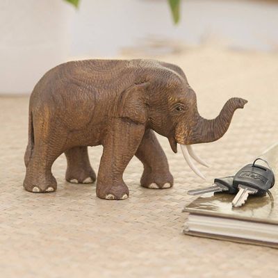 Alternate image for Hand-Carved Teak Wood Elephant Statuette from Thailand Teak Elephant