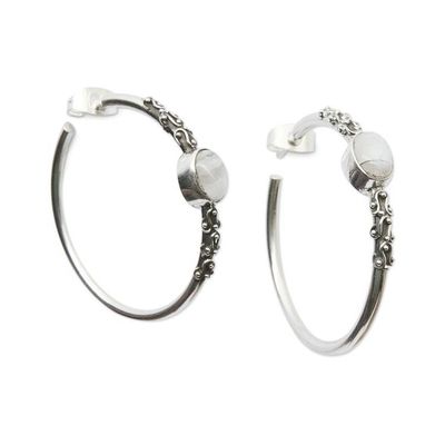 Alternate image for Rainbow Moonstone Half-Hoop Earrings Crafted in Bali Bali Memories