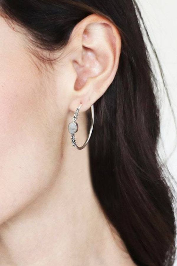 Alternate image for Rainbow Moonstone Half-Hoop Earrings Crafted in Bali Bali Memories