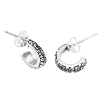 Alternate image for Classic Flower-Themed Sterling Silver Half-Hoop Earrings Paradisial Nimbus