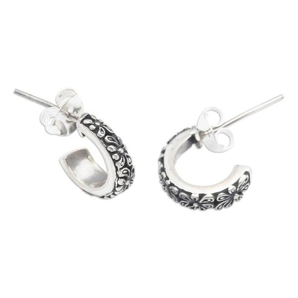 Alternate image for Classic Flower-Themed Sterling Silver Half-Hoop Earrings Paradisial Nimbus