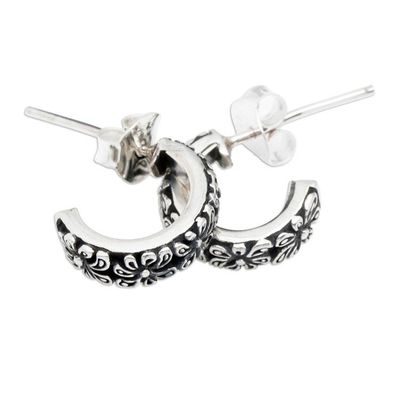Alternate image for Classic Flower-Themed Sterling Silver Half-Hoop Earrings Paradisial Nimbus