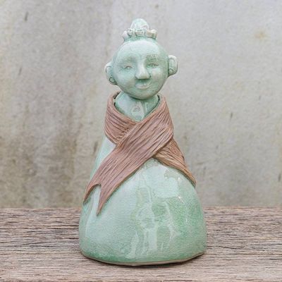 Alternate image for Hand Crafted Celadon Ceramic Hill Tribe Sculpture Hill Tribe Woman