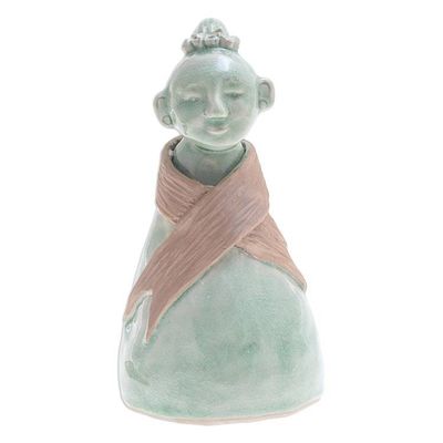 Alternate image for Hand Crafted Celadon Ceramic Hill Tribe Sculpture Hill Tribe Woman