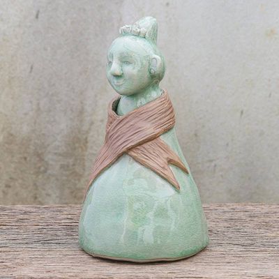 Alternate image for Hand Crafted Celadon Ceramic Hill Tribe Sculpture Hill Tribe Woman