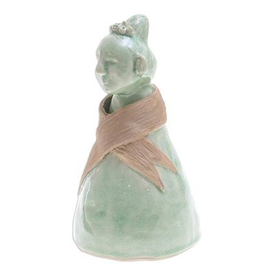 Alternate image for Hand Crafted Celadon Ceramic Hill Tribe Sculpture Hill Tribe Woman