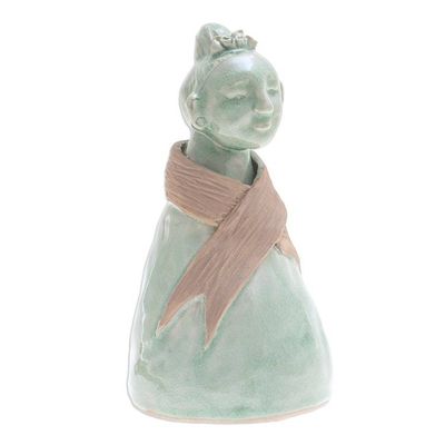 Alternate image for Hand Crafted Celadon Ceramic Hill Tribe Sculpture Hill Tribe Woman