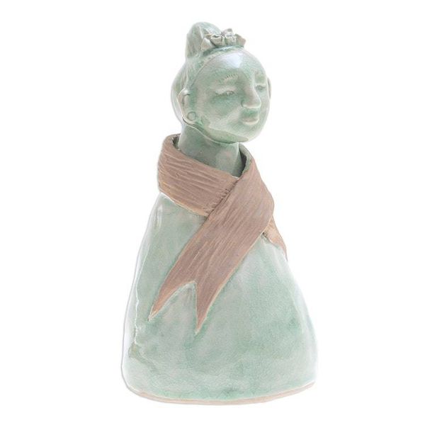 Alternate image for Hand Crafted Celadon Ceramic Hill Tribe Sculpture Hill Tribe Woman