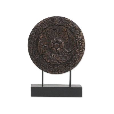 Alternate image for Hand Carved Floral Relief Wood Sculpture from Thailand Heart of the Moon