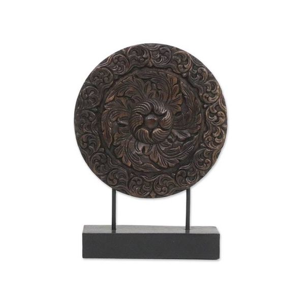 Alternate image for Hand Carved Floral Relief Wood Sculpture from Thailand Heart of the Moon