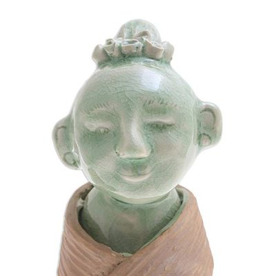Alternate image for Hand Crafted Celadon Ceramic Hill Tribe Sculpture Hill Tribe Woman
