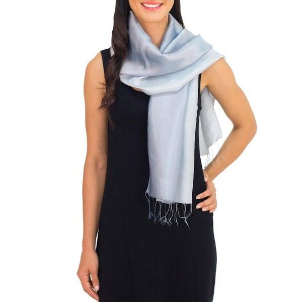 Alternate image for Fair Trade Silver Grey Rayon and Silk Scarf Silver Shimmer