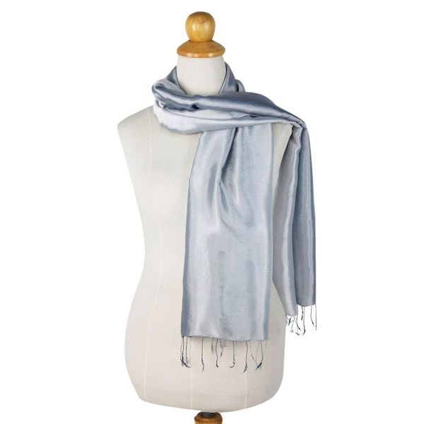 Alternate image for Fair Trade Silver Grey Rayon and Silk Scarf Silver Shimmer