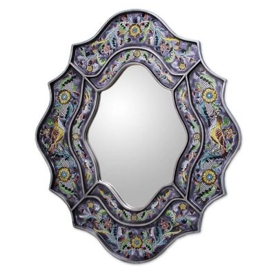 Alternate image for Wild Violets Reverse Painted Glass Wall Mirror Spring Violets