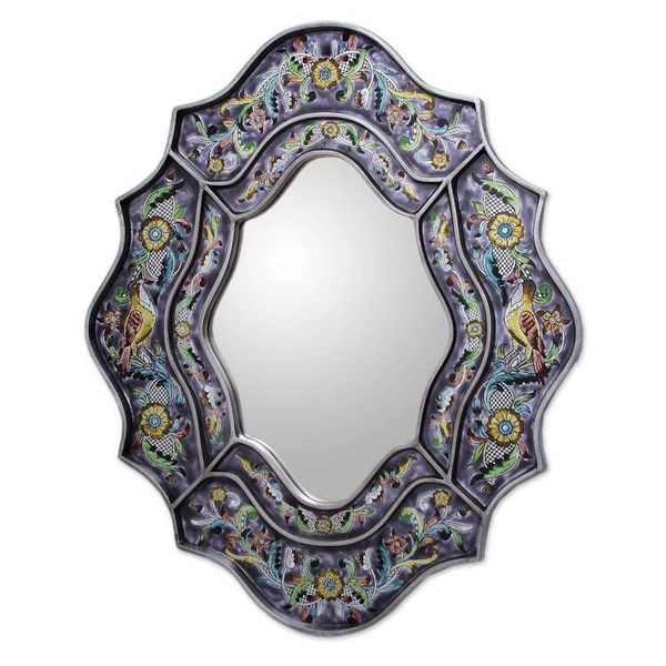 Alternate image for Wild Violets Reverse Painted Glass Wall Mirror Spring Violets