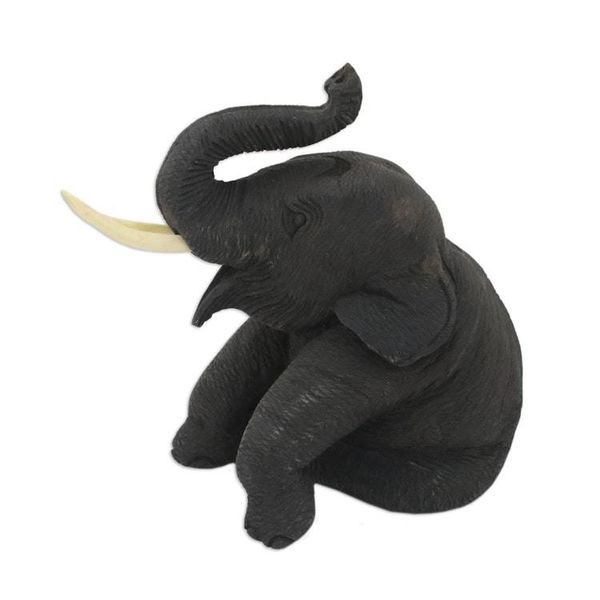 Alternate image for Thai Elephant Statuette, Carved by Hand of Teak Wood Elephant Smile of Welcome