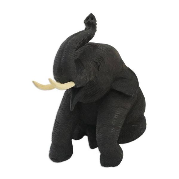 Alternate image for Thai Elephant Statuette, Carved by Hand of Teak Wood Elephant Smile of Welcome