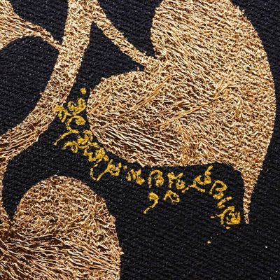 Alternate image for Thai Folk Art Bodhi Tree Painting with Golden Foil Shimmering Golden Bodhi