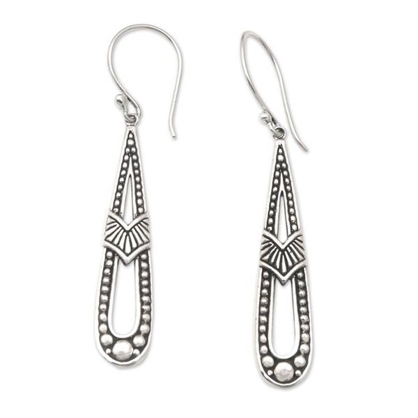 Alternate image for Polished Traditional Sterling Silver Dangle Earrings Art Deco
