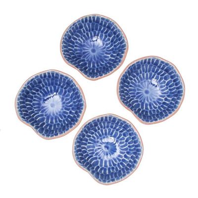 Alternate image for Blue Ceramic Appetizer Bowls from Thailand Set of 4 Sunflower Dream