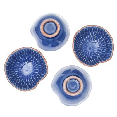 Alternate image for Blue Ceramic Appetizer Bowls from Thailand Set of 4 Sunflower Dream
