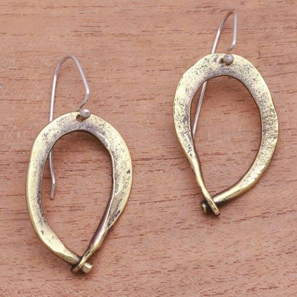 Alternate image for Modern Antiqued Brass Dangle Earrings from Bali Antique Gateways