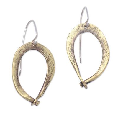 Alternate image for Modern Antiqued Brass Dangle Earrings from Bali Antique Gateways