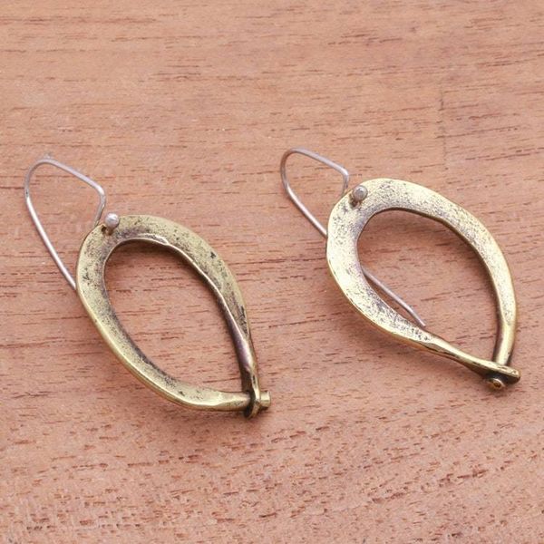 Alternate image for Modern Antiqued Brass Dangle Earrings from Bali Antique Gateways