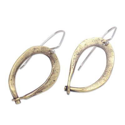 Alternate image for Modern Antiqued Brass Dangle Earrings from Bali Antique Gateways