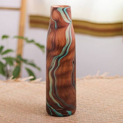 Alternate image for Multicolored Wood Decorative Vase Handcrafted in Thailand Latte Brown Too