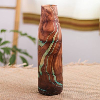 Alternate image for Multicolored Wood Decorative Vase Handcrafted in Thailand Latte Brown Too