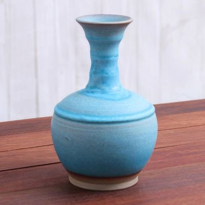 Alternate image for Fluted Ceramic Vase in Blue from Thailand Sky Flute