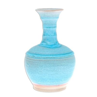 Alternate image for Fluted Ceramic Vase in Blue from Thailand Sky Flute