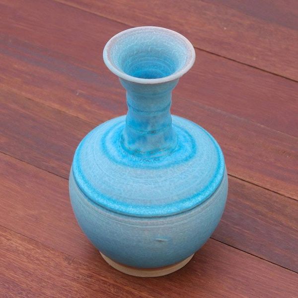 Alternate image for Fluted Ceramic Vase in Blue from Thailand Sky Flute