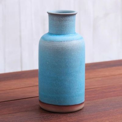 Alternate image for Handmade Sky Blue Ceramic Vase Crafted in Thailand Sky Jug