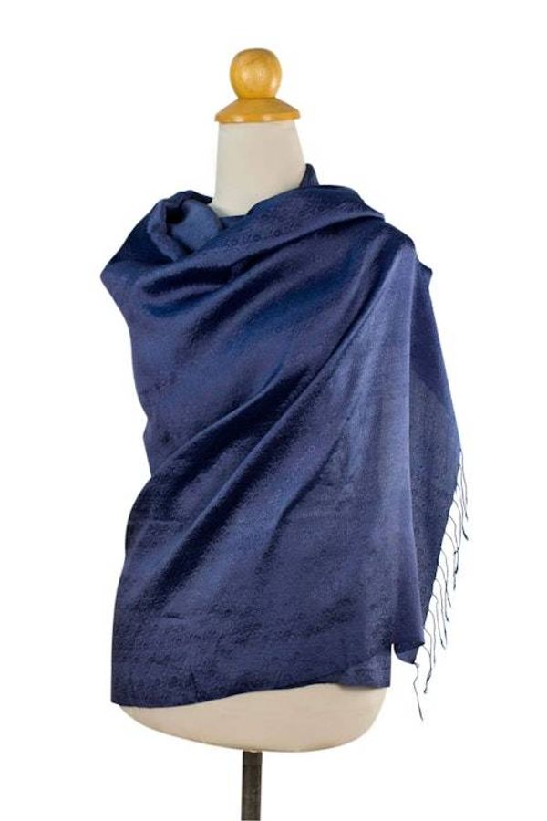 Alternate image for Dark Blue Womens Woven Rayon and Silk Blend Shawl Elegance in Indigo