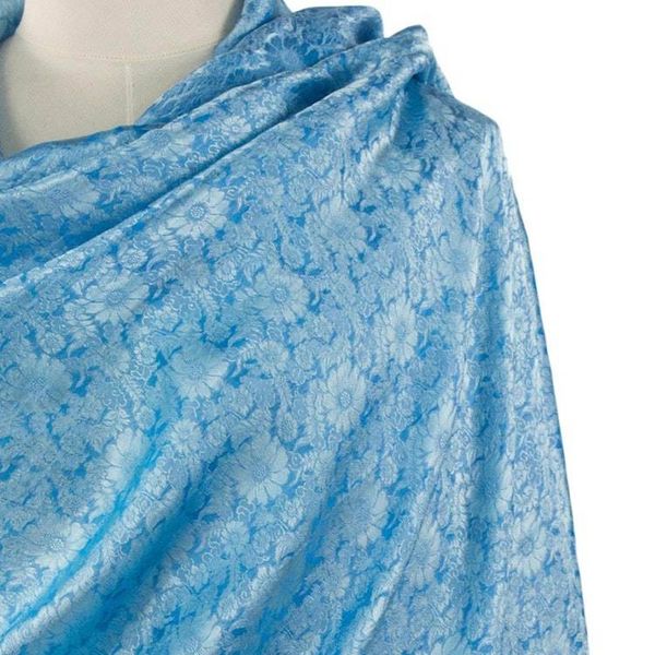 Alternate image for Artisan Crafted Blue Rayon Blend Shawl with Floral Motif Mandarin Sky