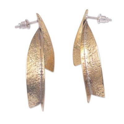 Alternate image for Abstract Brass Drop Earrings with Stainless Steel Posts Abstract Peaks