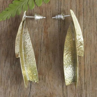 Alternate image for Abstract Brass Drop Earrings with Stainless Steel Posts Abstract Peaks