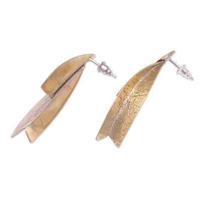 Alternate image for Abstract Brass Drop Earrings with Stainless Steel Posts Abstract Peaks