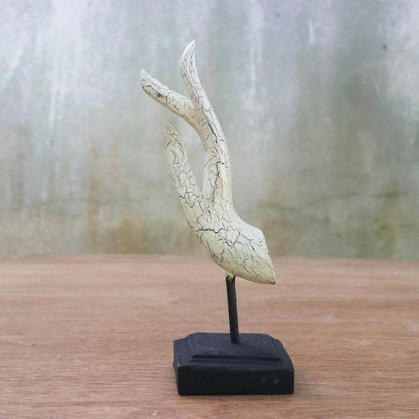 Alternate image for White Crackle Finish Hand Carved Acacia Wood Hand Statuette Buddha Greeting in White