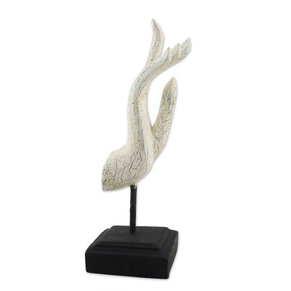 Alternate image for White Crackle Finish Hand Carved Acacia Wood Hand Statuette Buddha Greeting in White