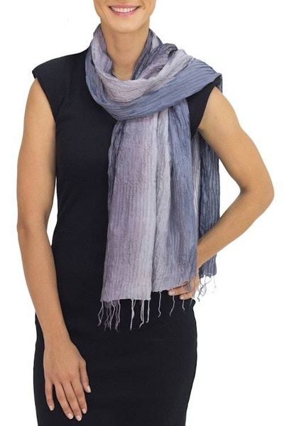 Alternate image for Hand-dyed Silk Scarf from Thailand Gray Transitions