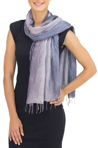 Alternate image for Hand-dyed Silk Scarf from Thailand Gray Transitions