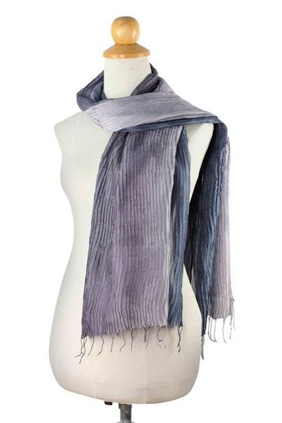 Alternate image for Hand-dyed Silk Scarf from Thailand Gray Transitions
