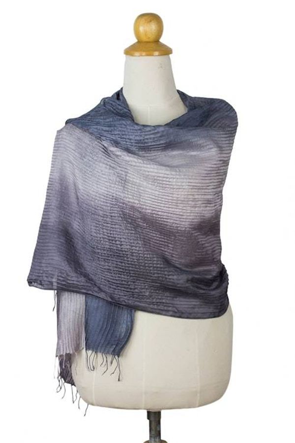 Alternate image for Hand-dyed Silk Scarf from Thailand Gray Transitions