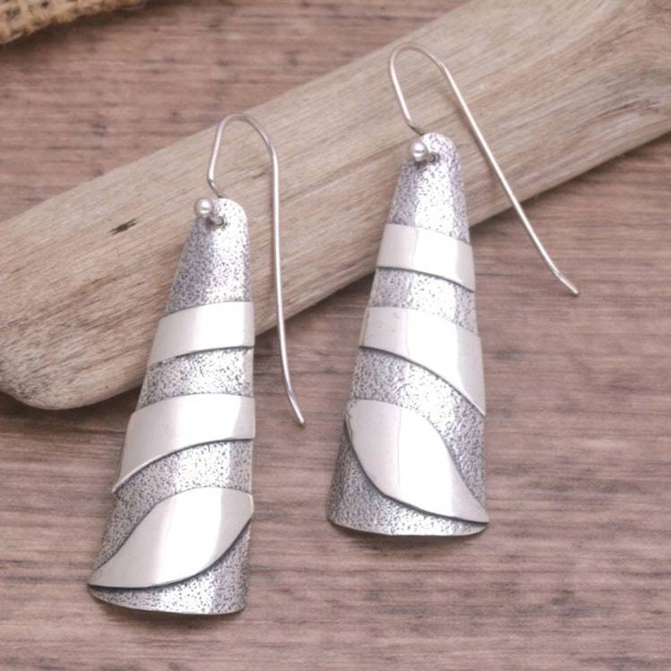 Modern Sterling Silver Dangle Earrings from Bali 'Modern Sand'